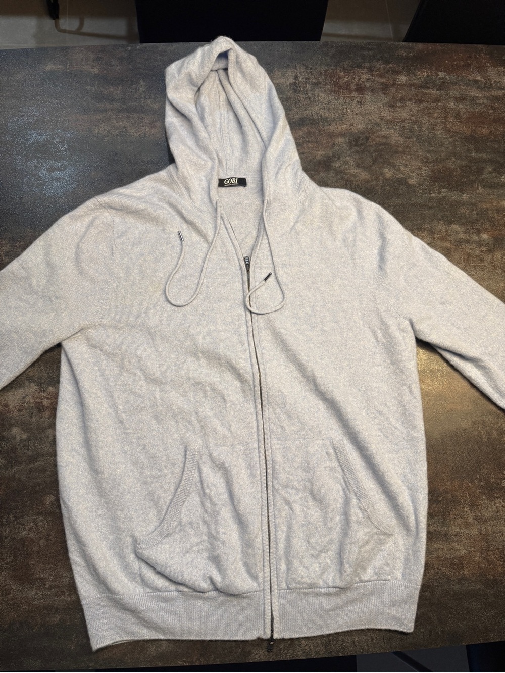Heather Blue Cashmere Men’s Zip-Up Hoodie Sweater - Cashmere Sweater
